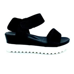 Soda Womens Platform Wedge Ankle Strap Sandal Cushioned Insole Black Sz 8